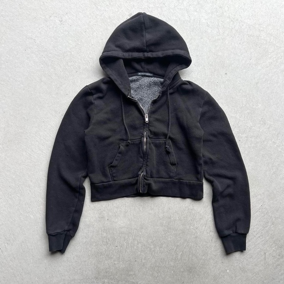 brandy melville black cropped "crystal" zip up hoodie - Picture 3 of 8